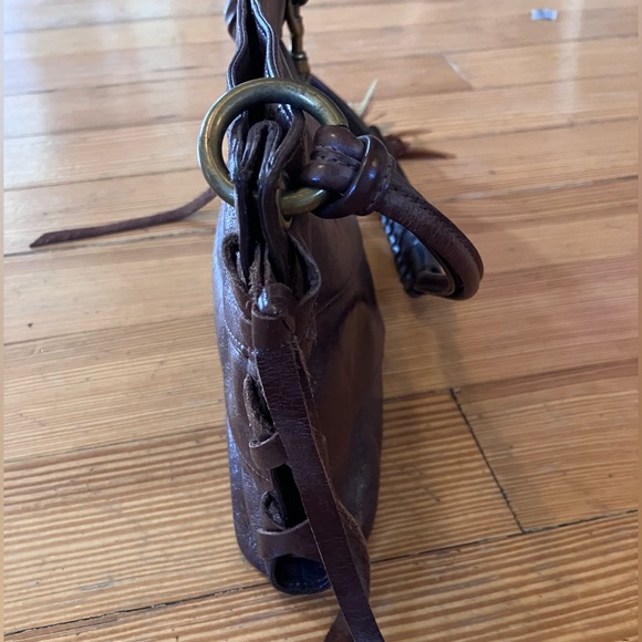 Via Spiga Leather Side Lace up Shoulder Bag with Feather Charm Detail - Picture 7 of 14